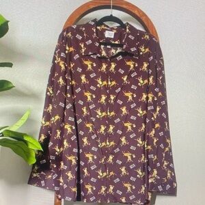 Men's Casual Button Down Shirt - Brown with Yellow Print